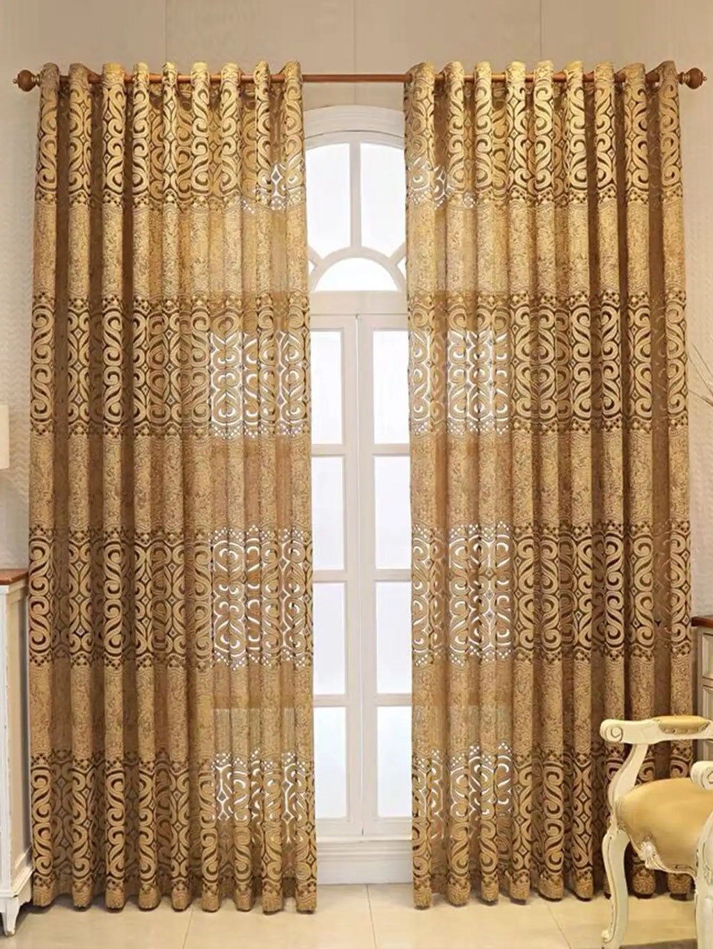 Khaki Eight Character Hollow Perforated Curtains