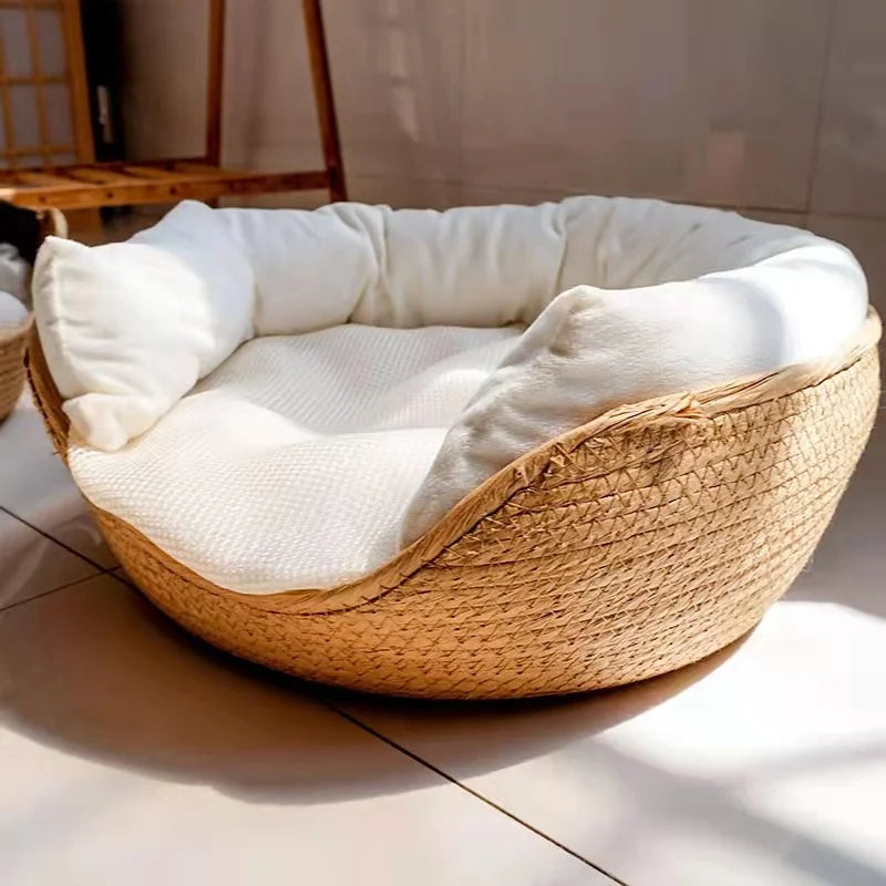 Bamboo Weaving Cozy Nest Basket; Removable Cushion