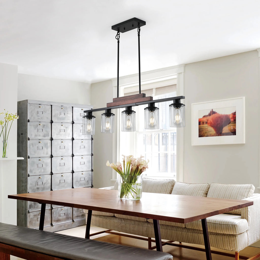 Industrial 5-Light Chandelier, Glass Shades; 4 Colors Available