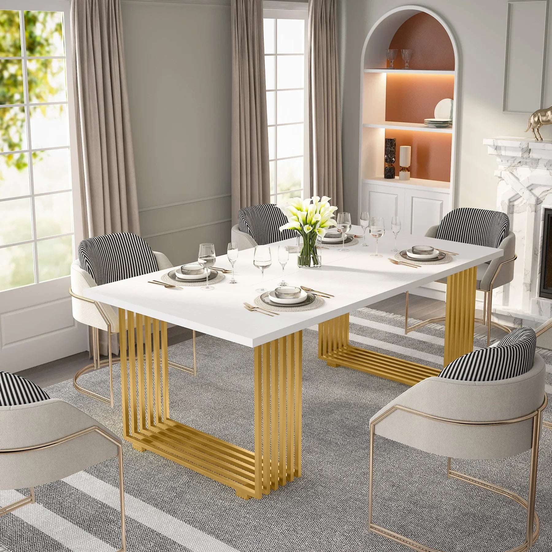 Modern Office Desk with Gold Metal Legs