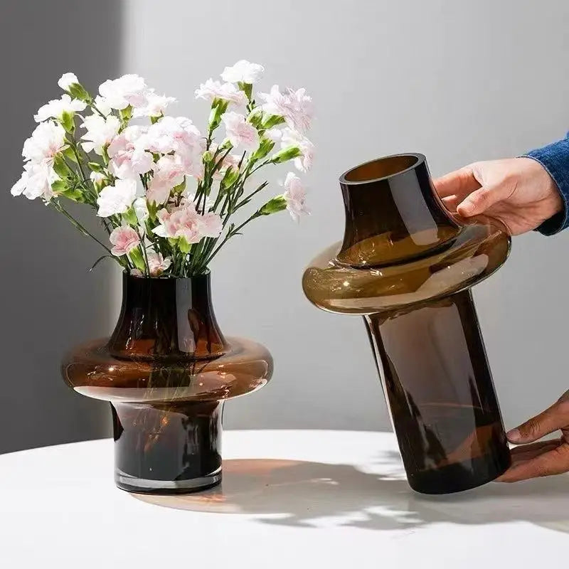 Unique Amber Art Glass Flower Vase