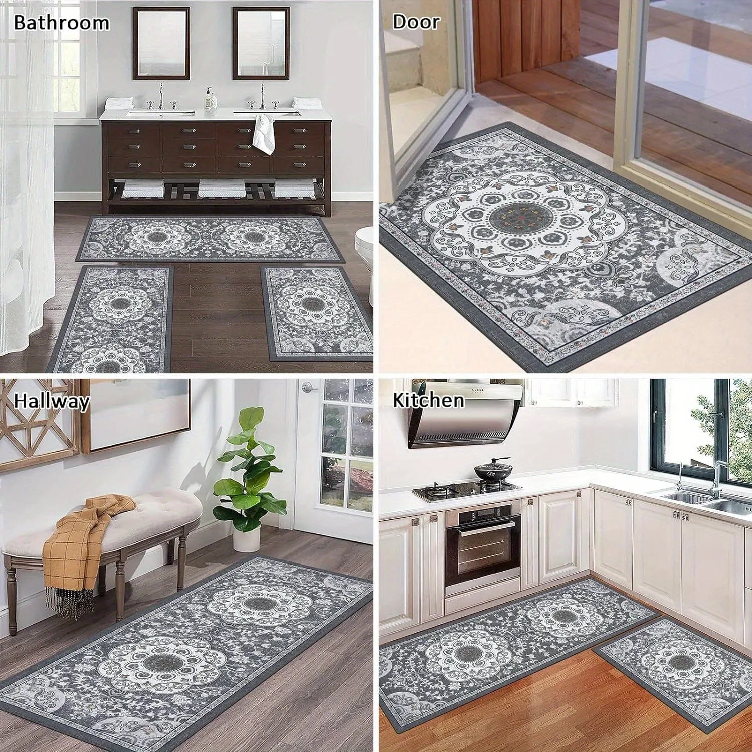 Bohemian Style 3 pcs Set kitchen Rugs Non-slip, washable 3 Colors