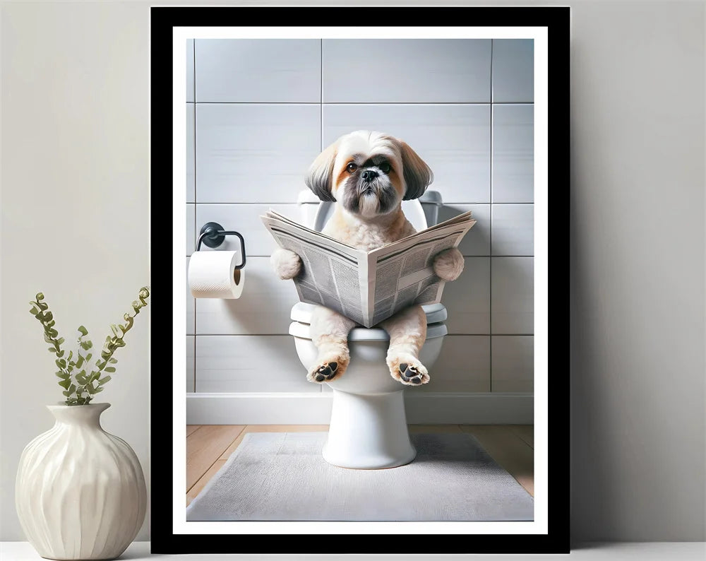 Animals Reading Newspaper on Toilet Canvas Print