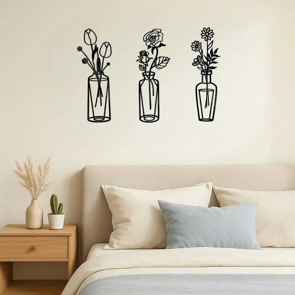 Minimalist Iron Wire Floral Sculpture Wall Art