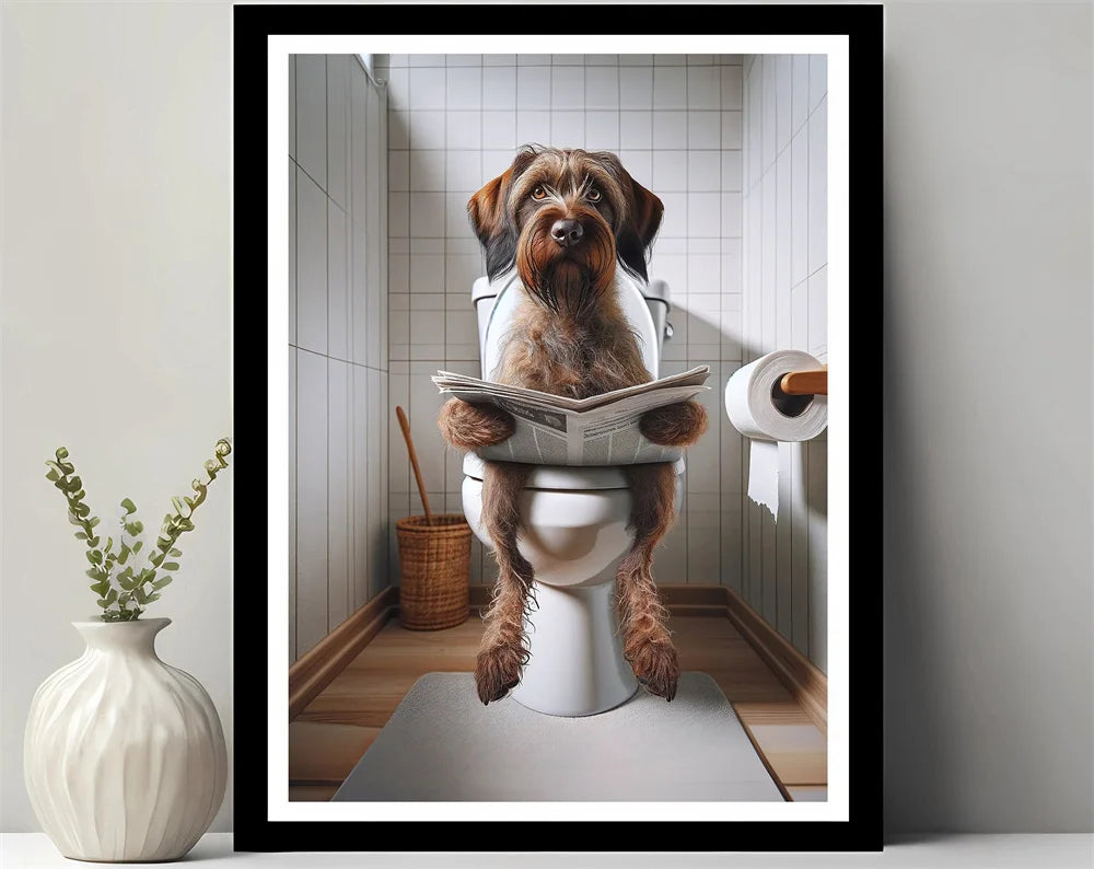Animals Reading Newspaper on Toilet Canvas Print