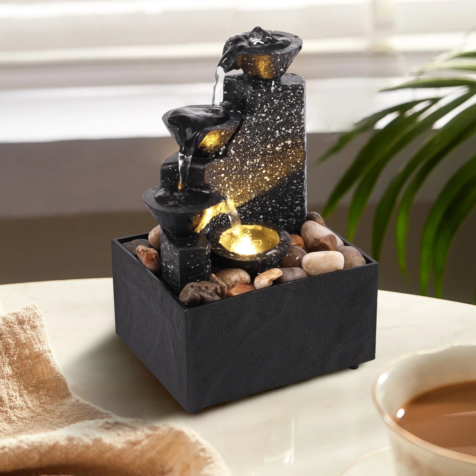 LED Tabletop Waterfall Fountain for Relaxation, Meditation