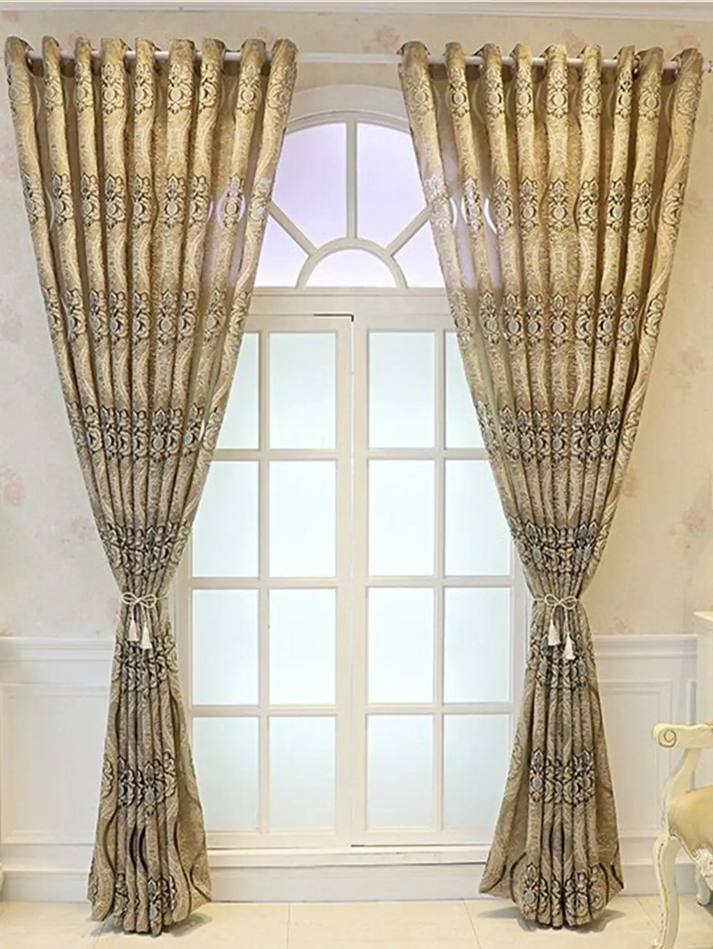 European Style Curry Eight Wave Perforated Curtains