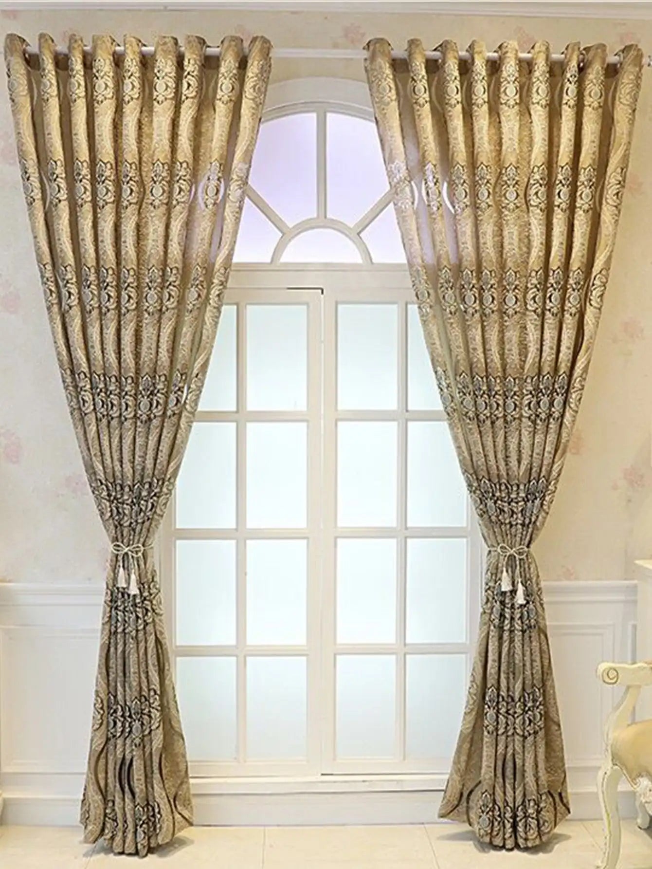 European Style Curry Eight Wave Perforated Curtains