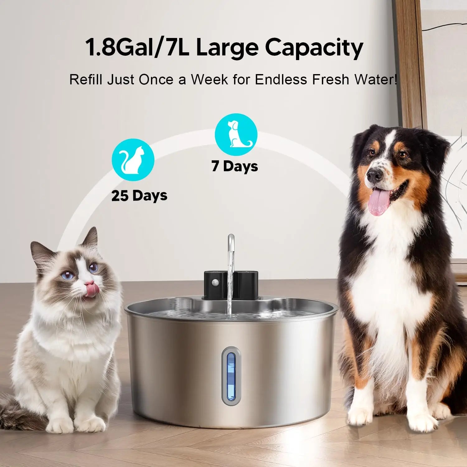 7L Pet Fountain, Cordless, Built-in Motion Sensor