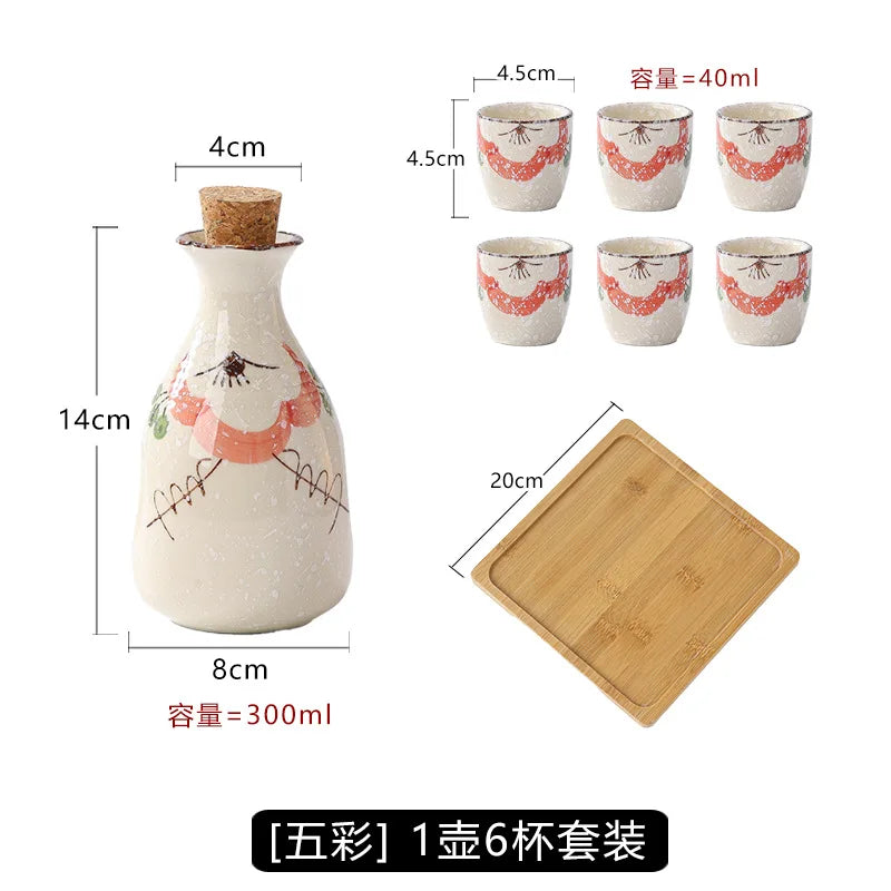 Japanese Ceramic Sake Pot & Cups Set