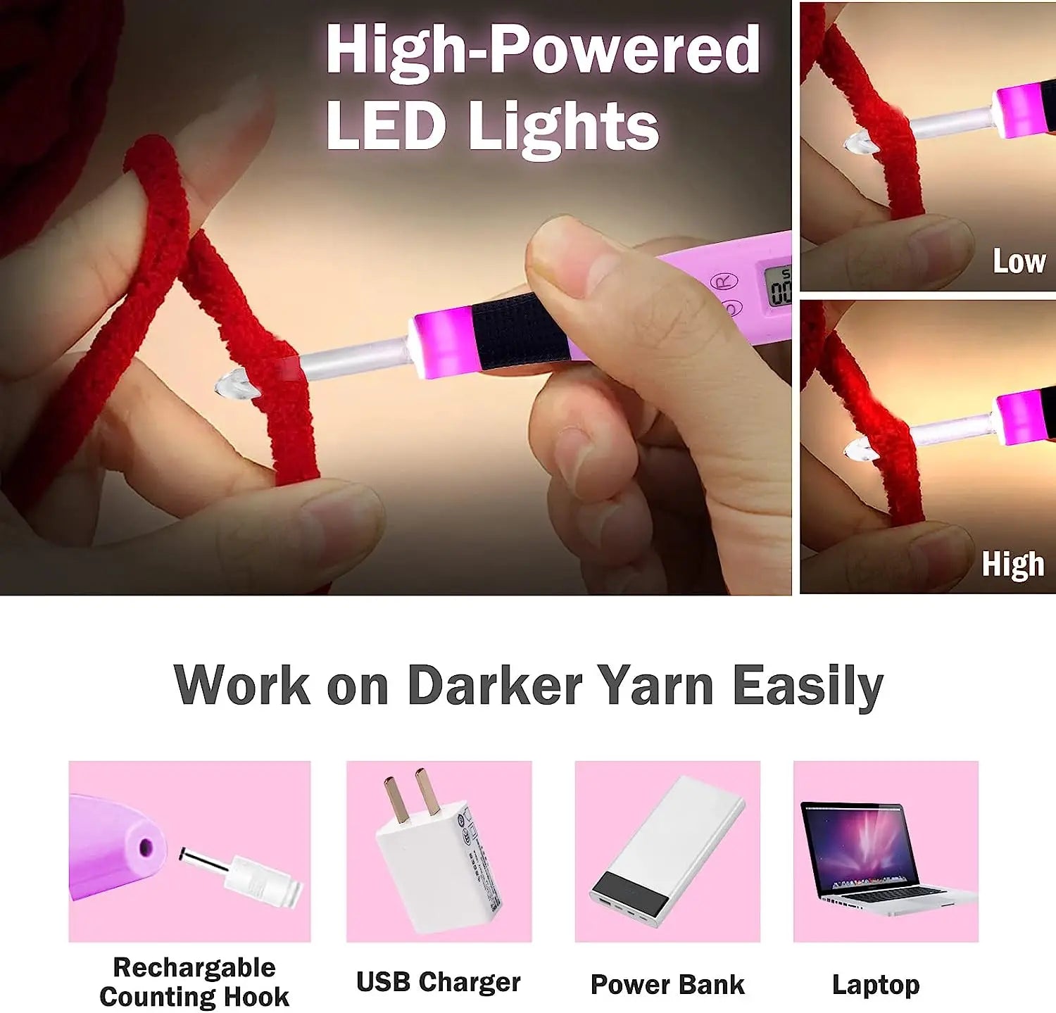 17pcs Crochet Hook Set, LED Counter, Case