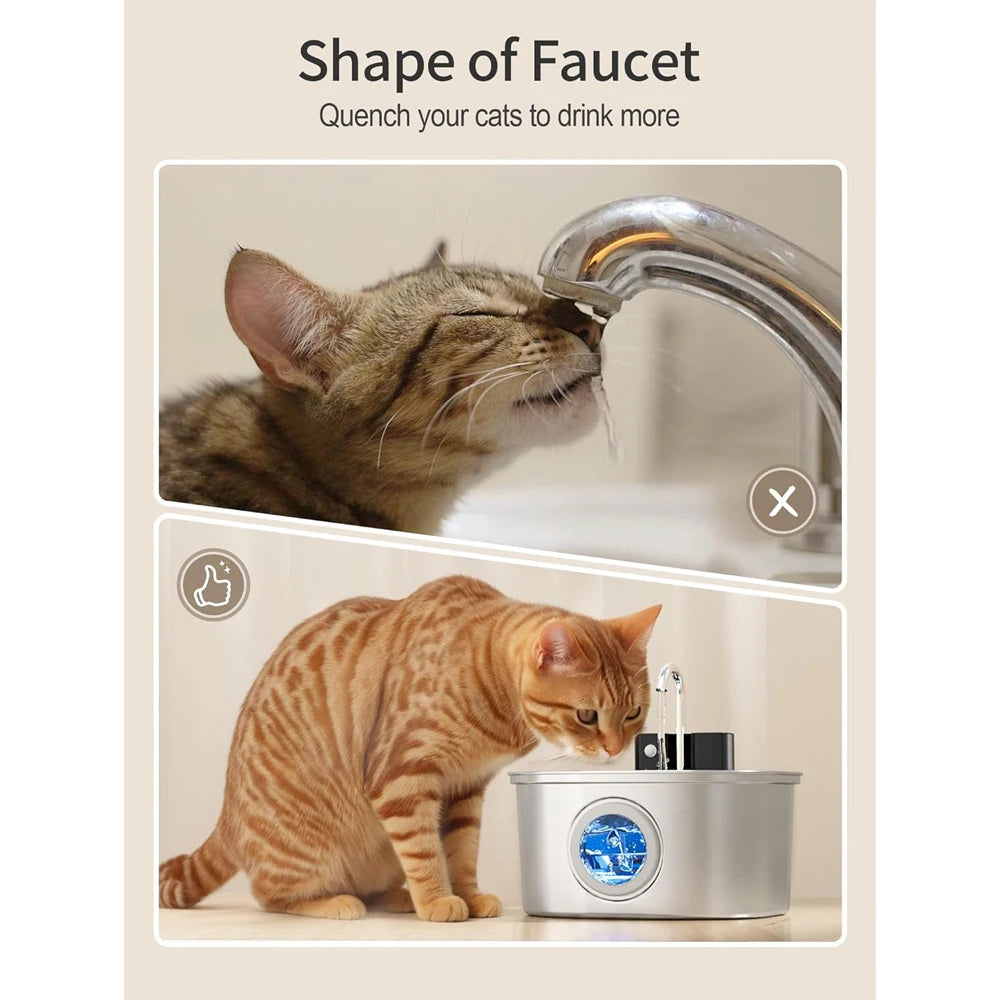 3.2L Stainless Steel Wireless Cat Water Fountain