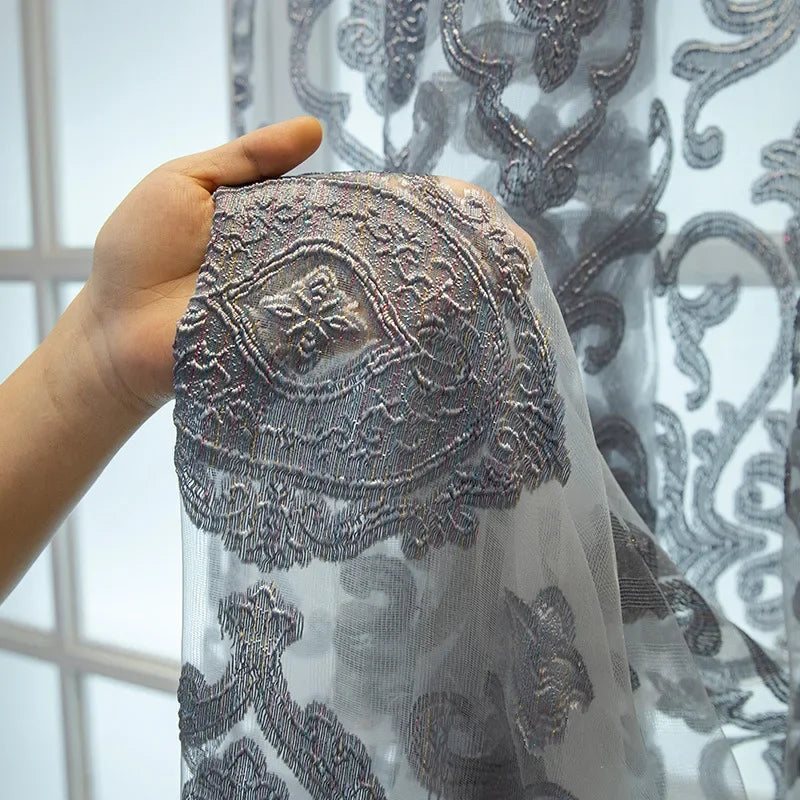 European Luxury, Gorgeous Grey Hollow Jacquard Curtains