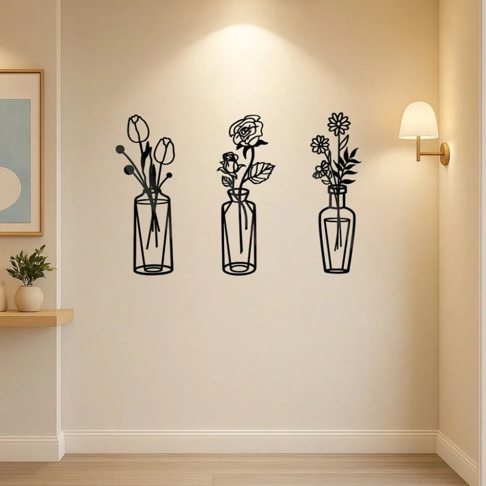 Minimalist Iron Wire Floral Sculpture Wall Art