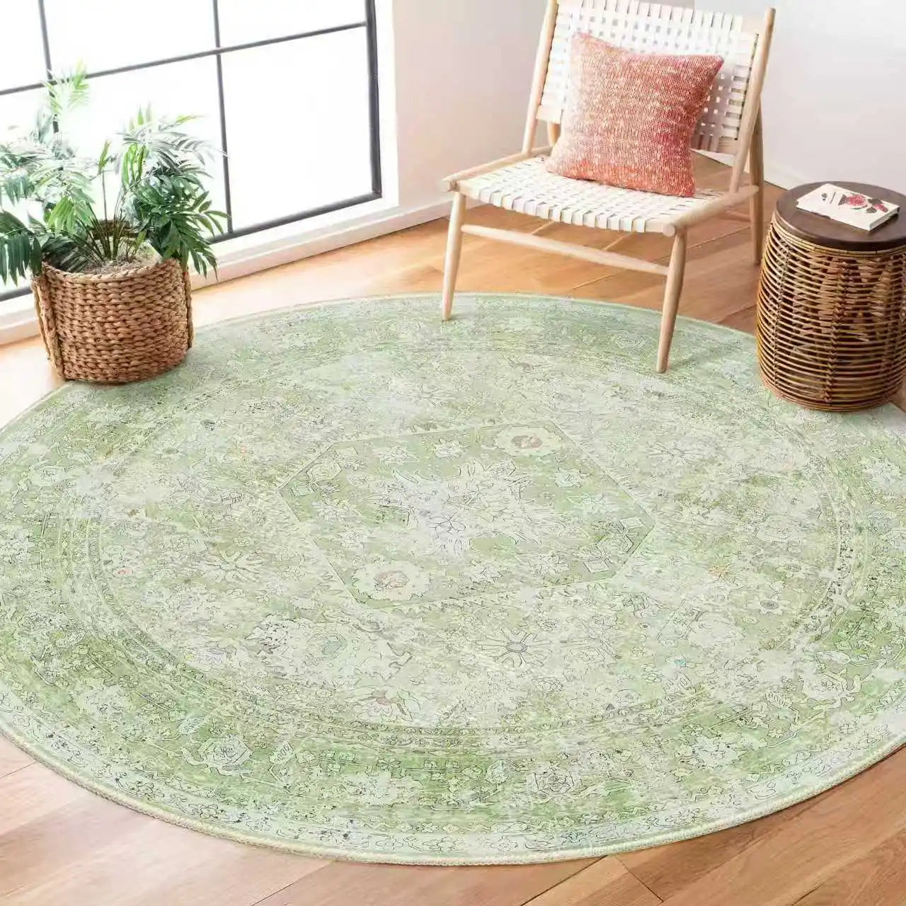 Boho Circle Area Rug, Washable, Non-Slip, 5 Sizes