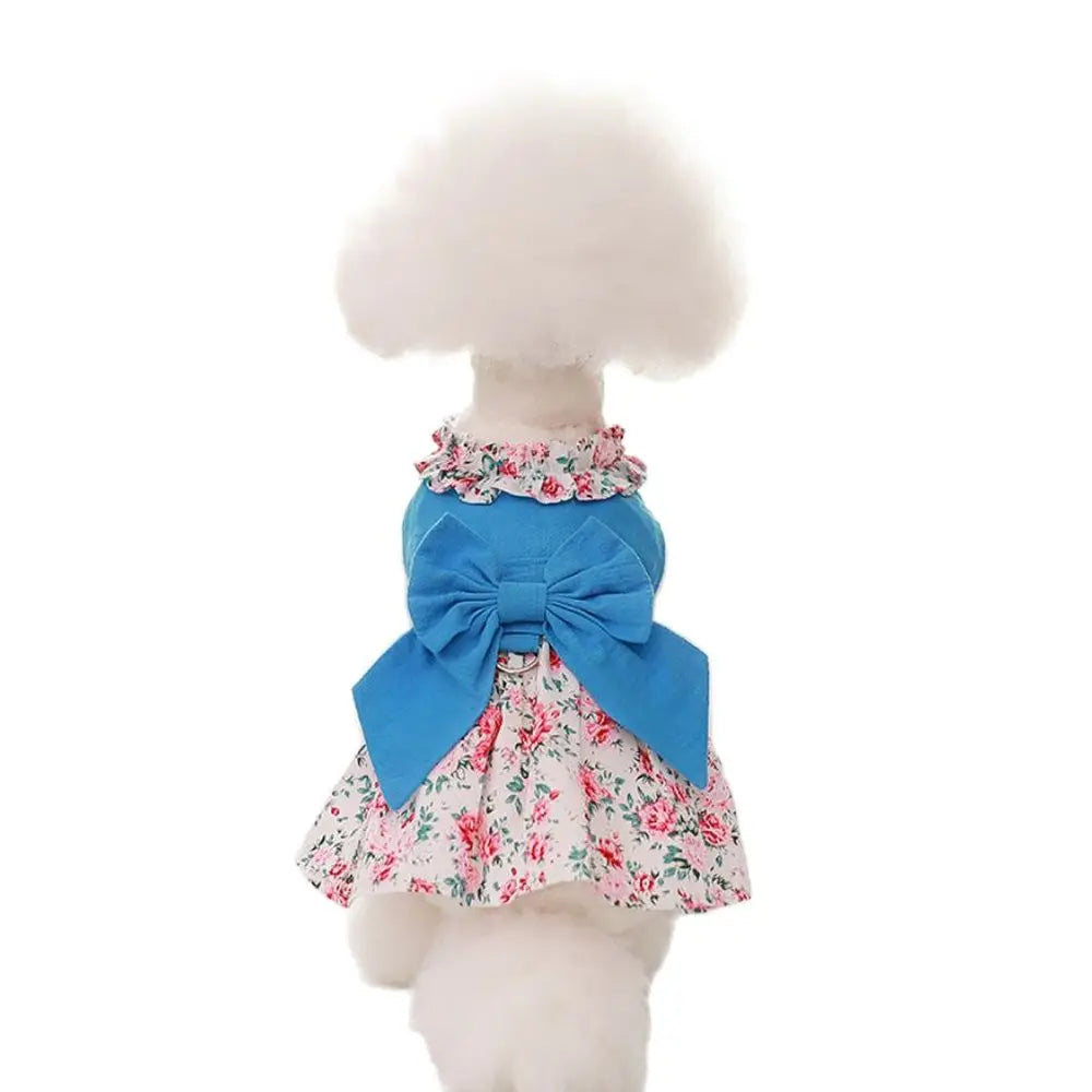 Dogs/Cats Floral Bow Dress; Matching Leash
