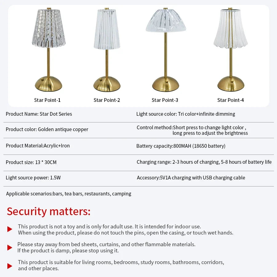 LED Table Lamp, Touch Sensor, Wireless; 4 Styles
