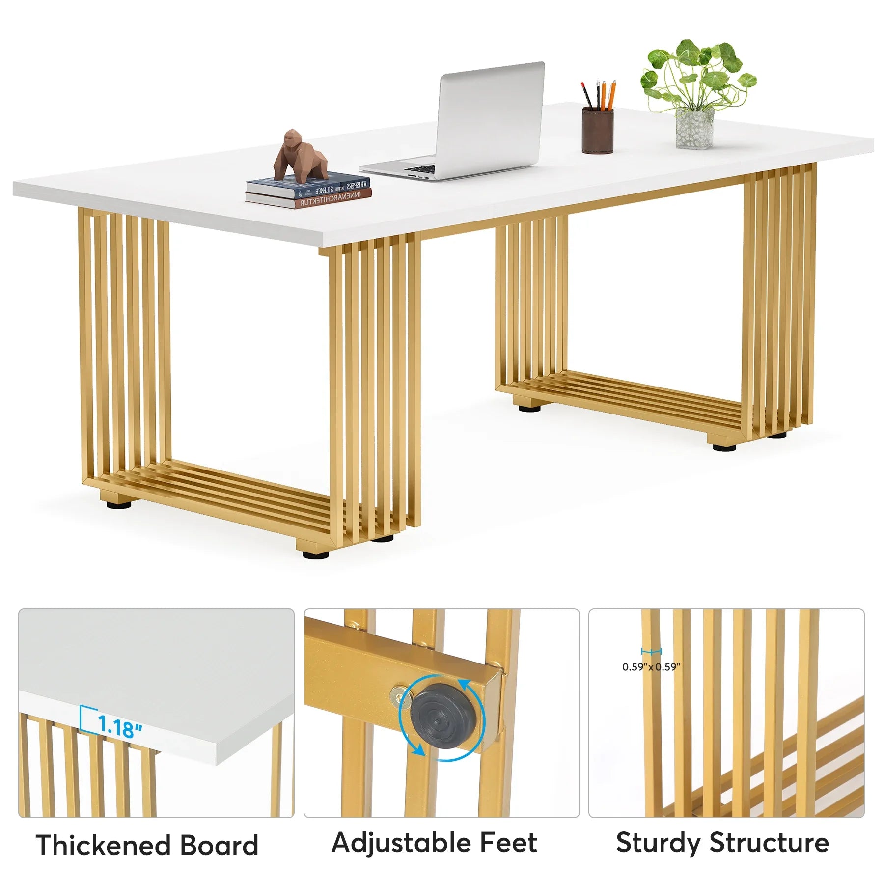 Modern Office Desk with Gold Metal Legs