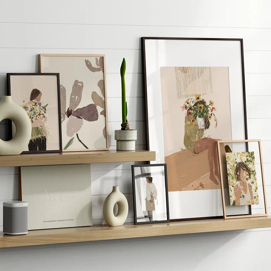 Boho Abstract Girl, Flowers, Illustrated Canvas Paintings