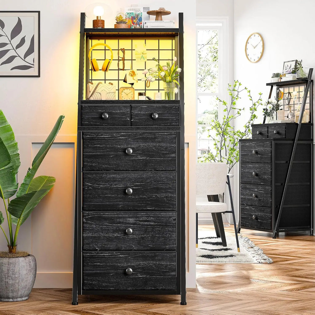 Striking 6-Drawer Dresser, LED Light Grid, 3 Colors