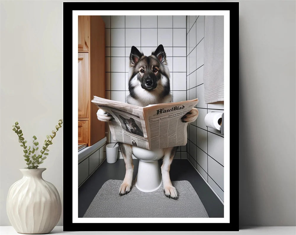 Animals Reading Newspaper on Toilet Canvas Print