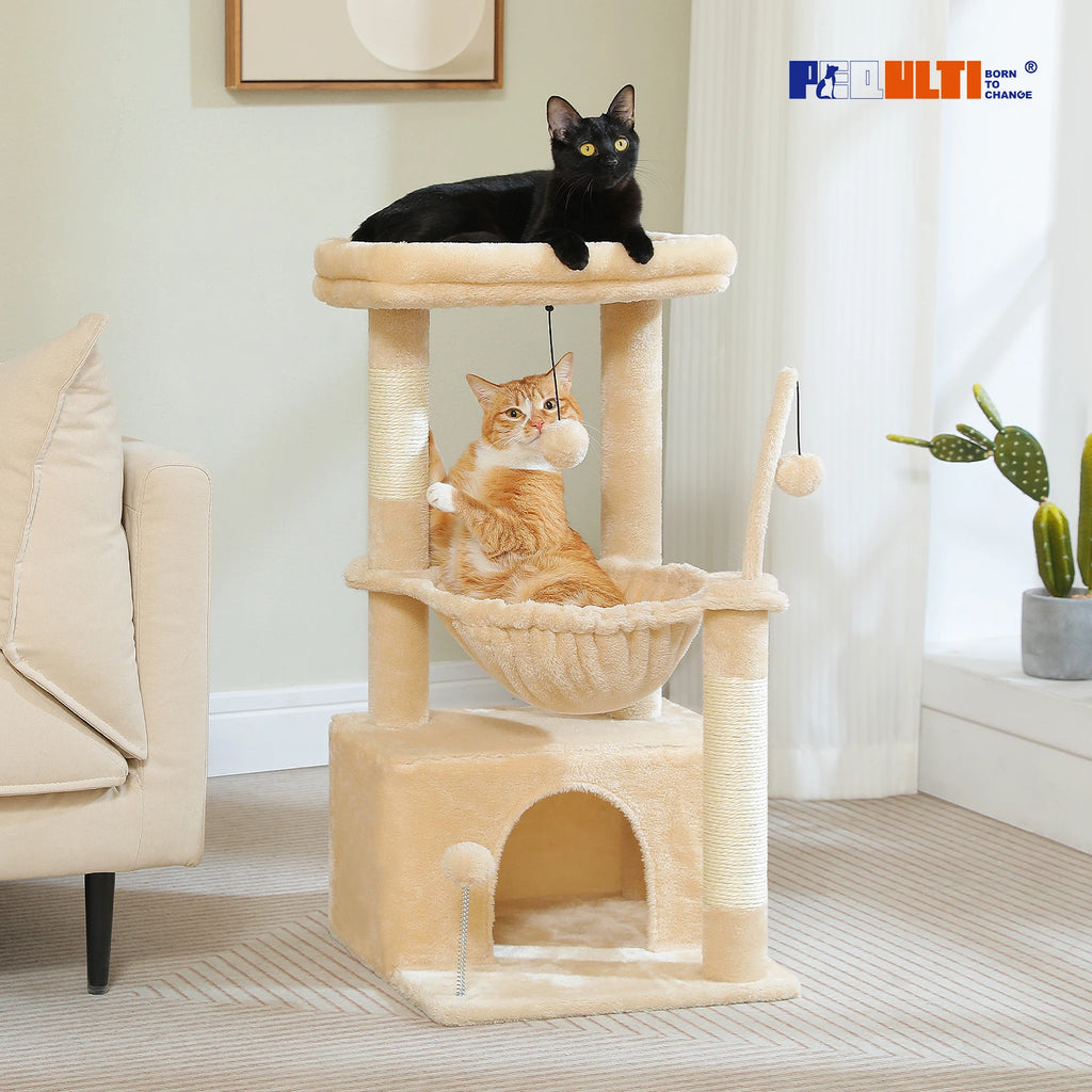 Spacious Cat Tower; Natural Sisal Scratching Posts