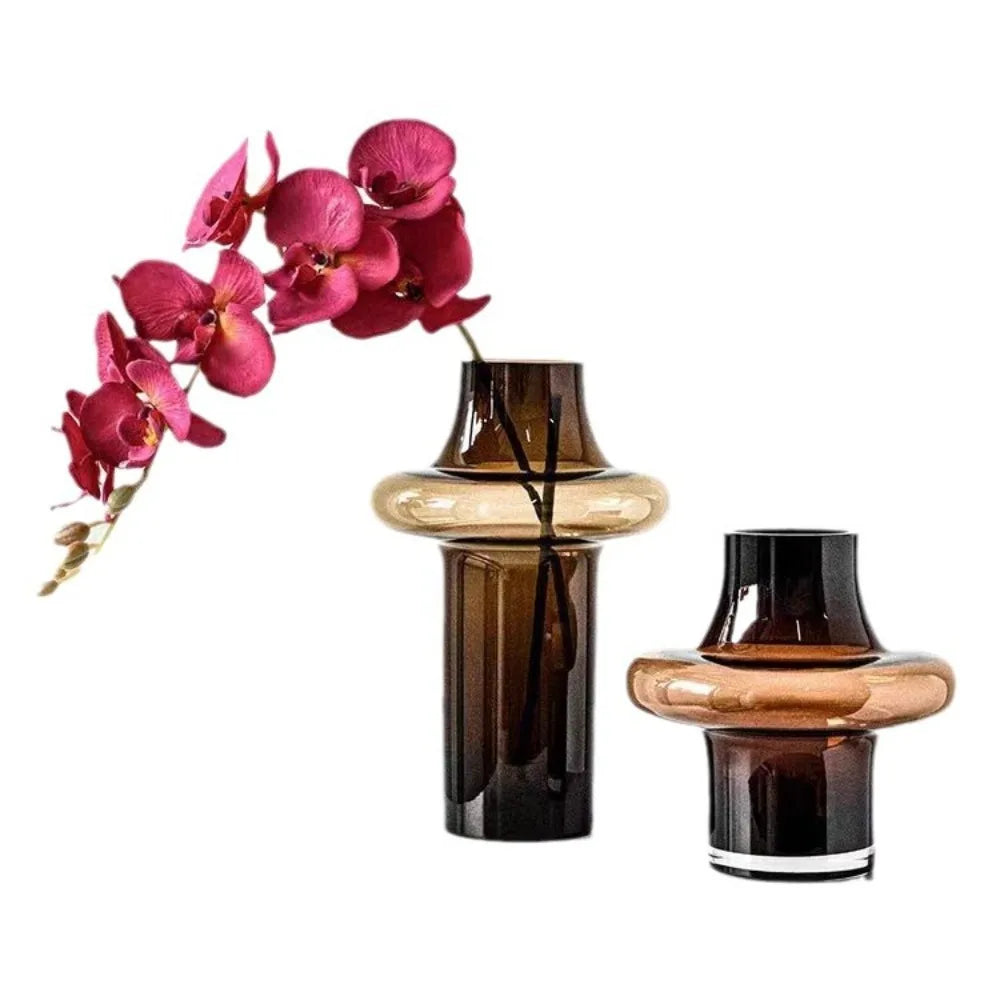 Unique Amber Art Glass Flower Vase