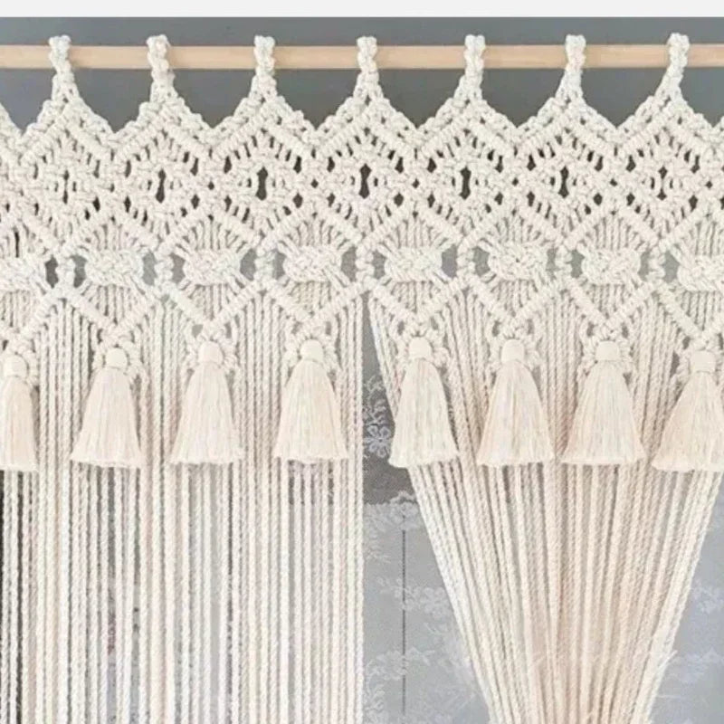 Handwoven Cotton Tapestry Room Partition; Tasseled Curtain