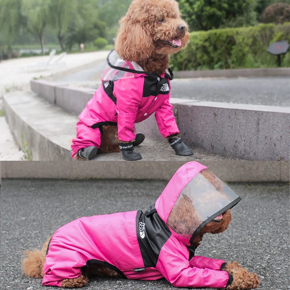 Dog Raincoat Jumpsuit, Transparent Hood, Waterproof