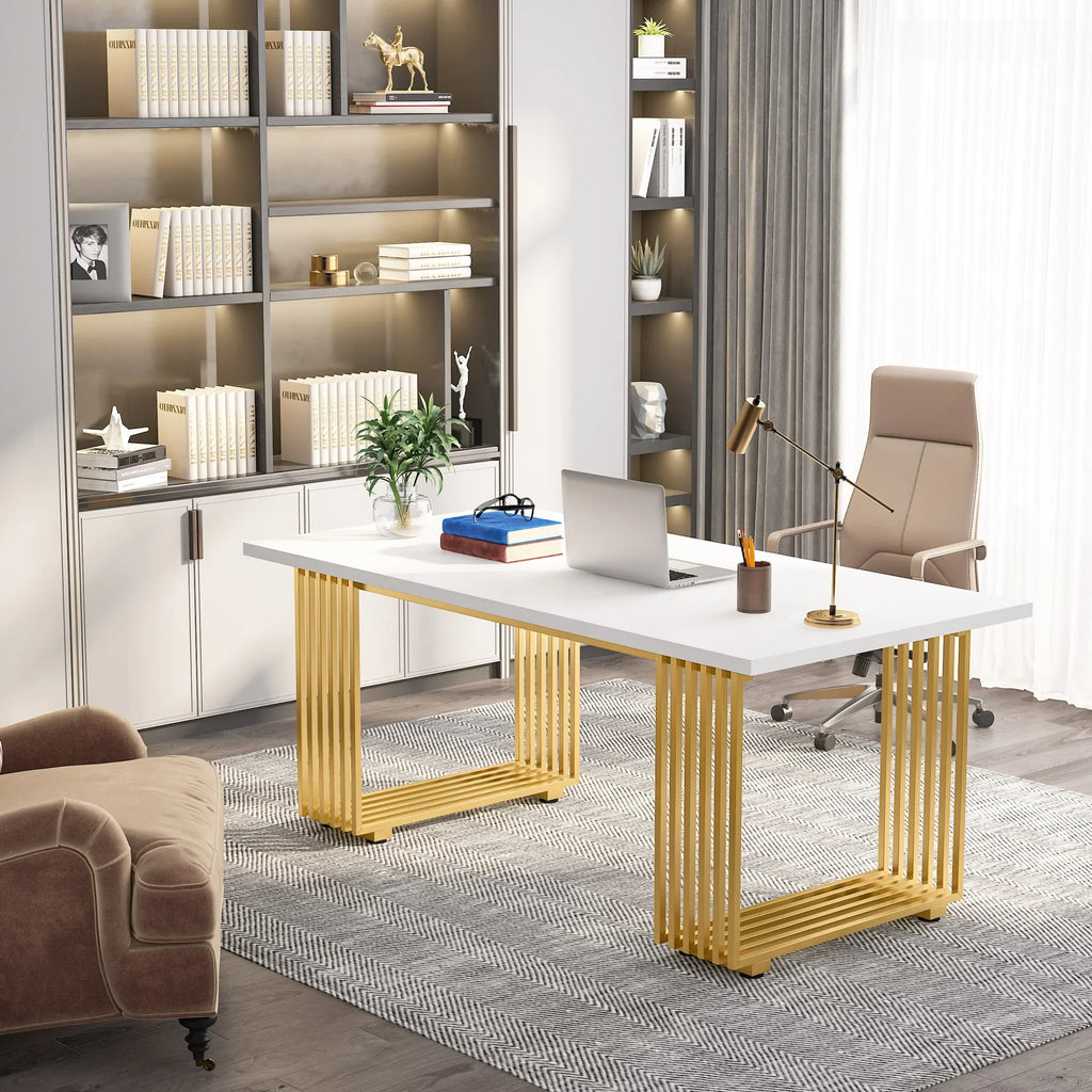 Modern Office Desk with Gold Metal Legs