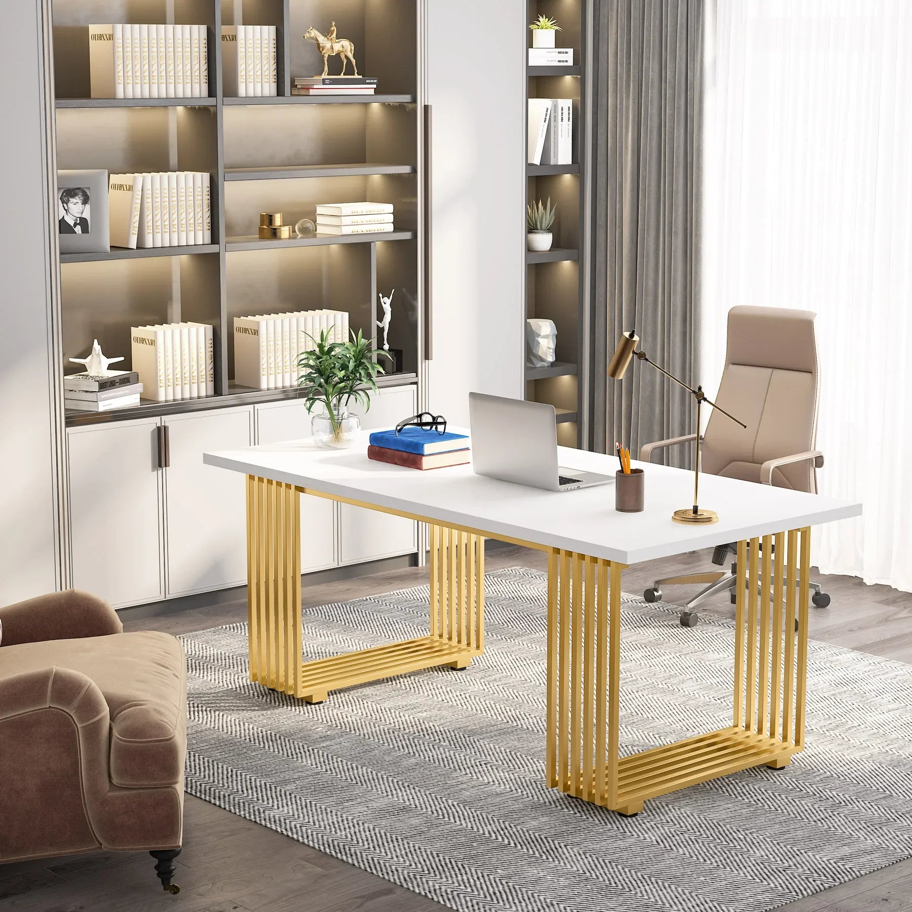 Modern Office Desk with Gold Metal Legs