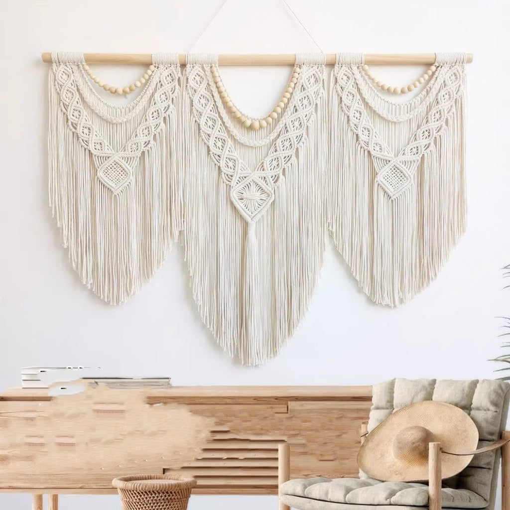 Handmade Creamy-White Macrame Hanging Wall Art