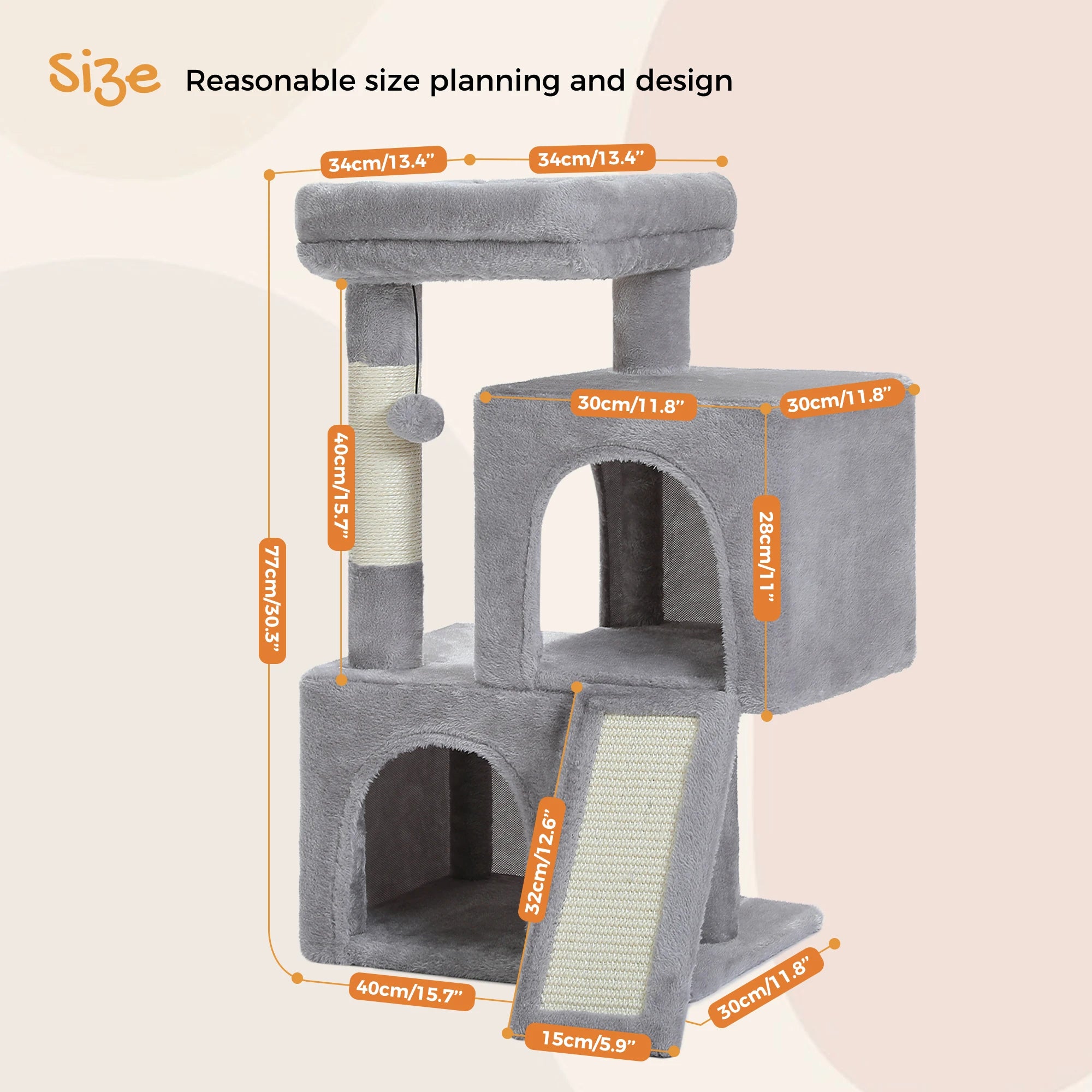 Spacious Cat Tower; Natural Sisal Scratching Posts