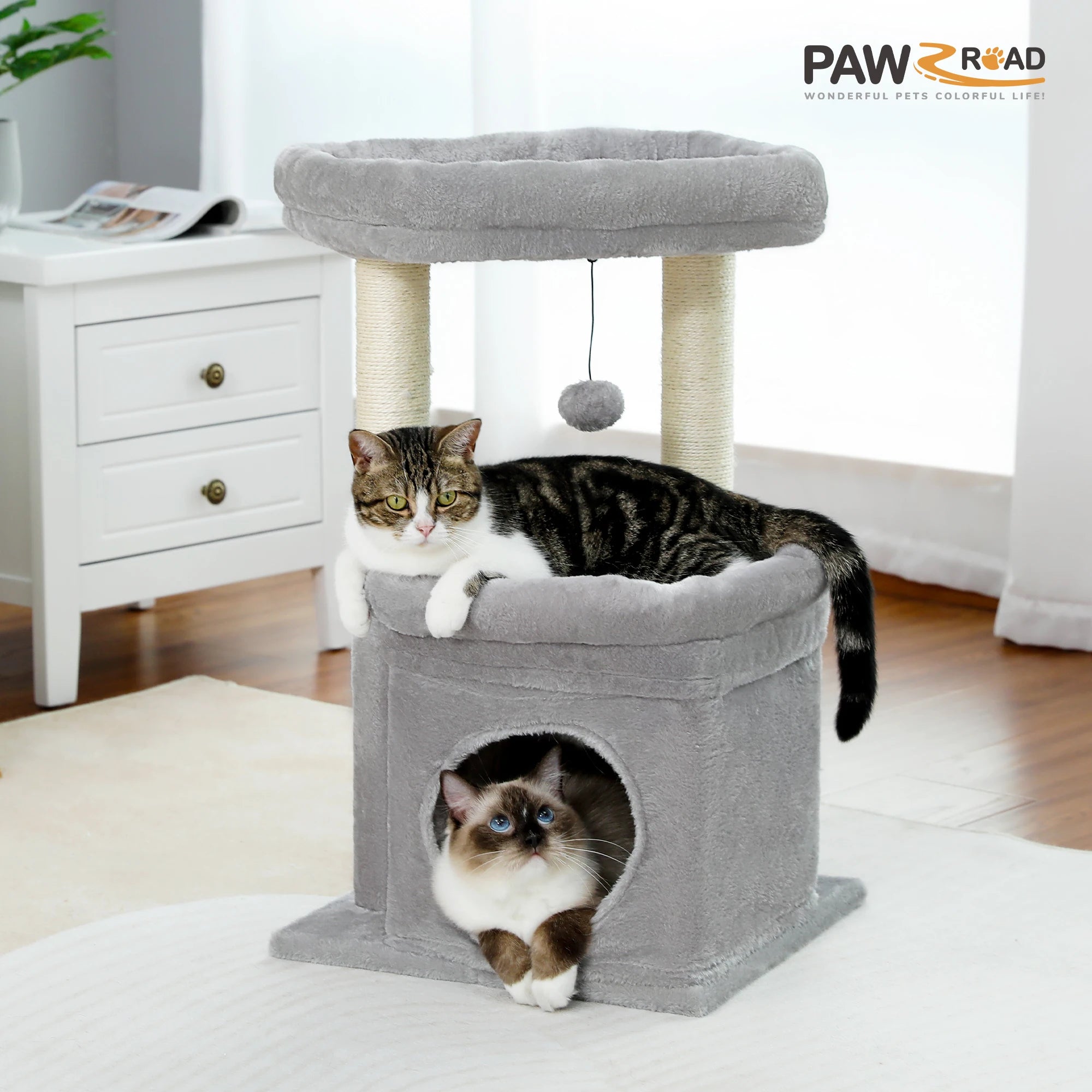 Spacious Cat Tower; Natural Sisal Scratching Posts