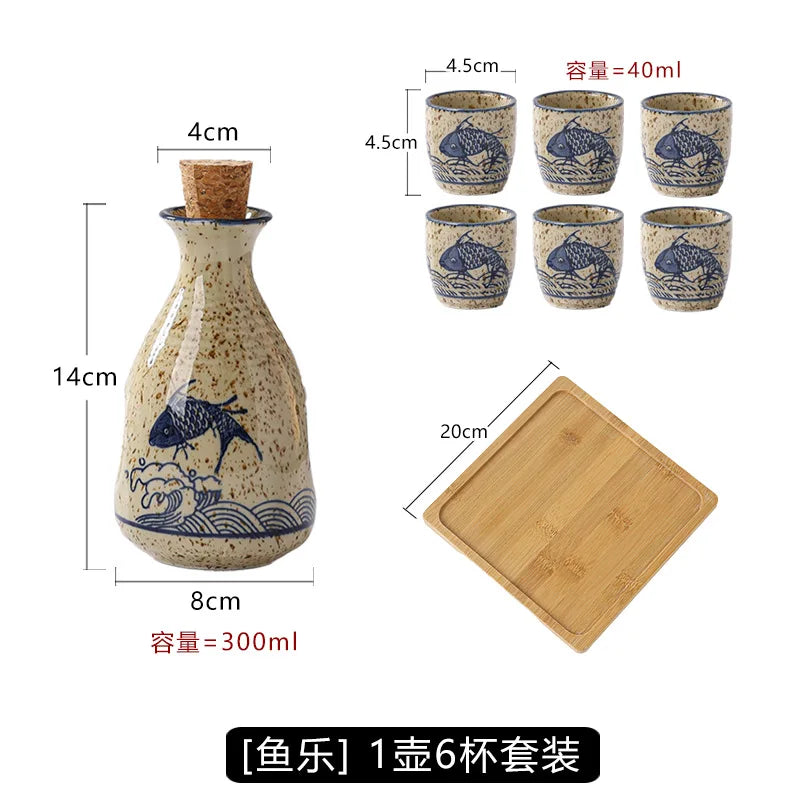 Japanese Ceramic Sake Pot & Cups Set