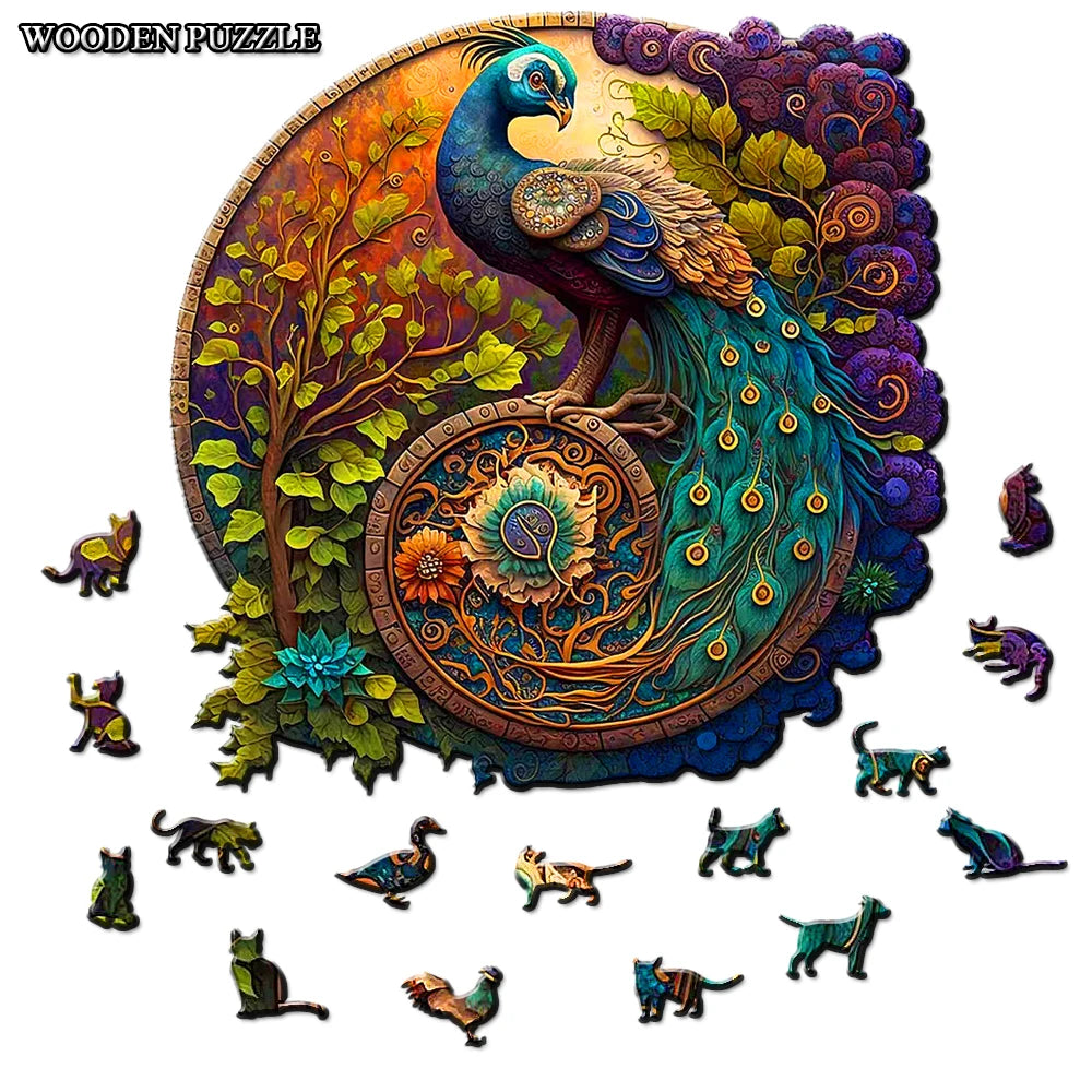 Adult Animal Wooden Puzzles Round Peacock