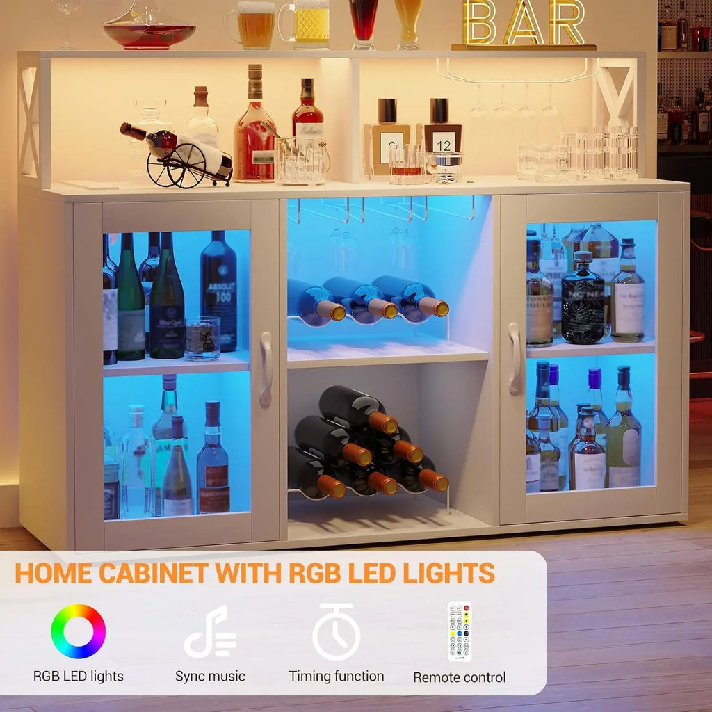 Wine/Coffee Bar Cabinet, Wine Rack, LED Lights, 4 Colors