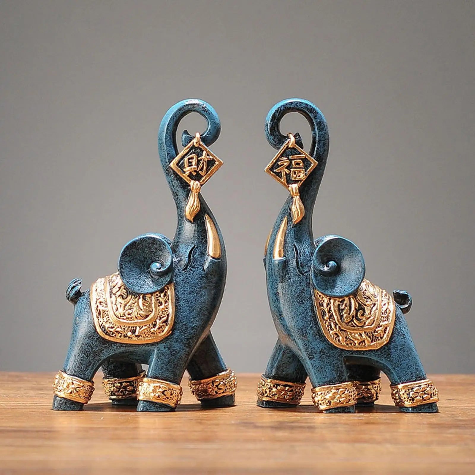 2 Modern Art Ornamental Elephant Statues
