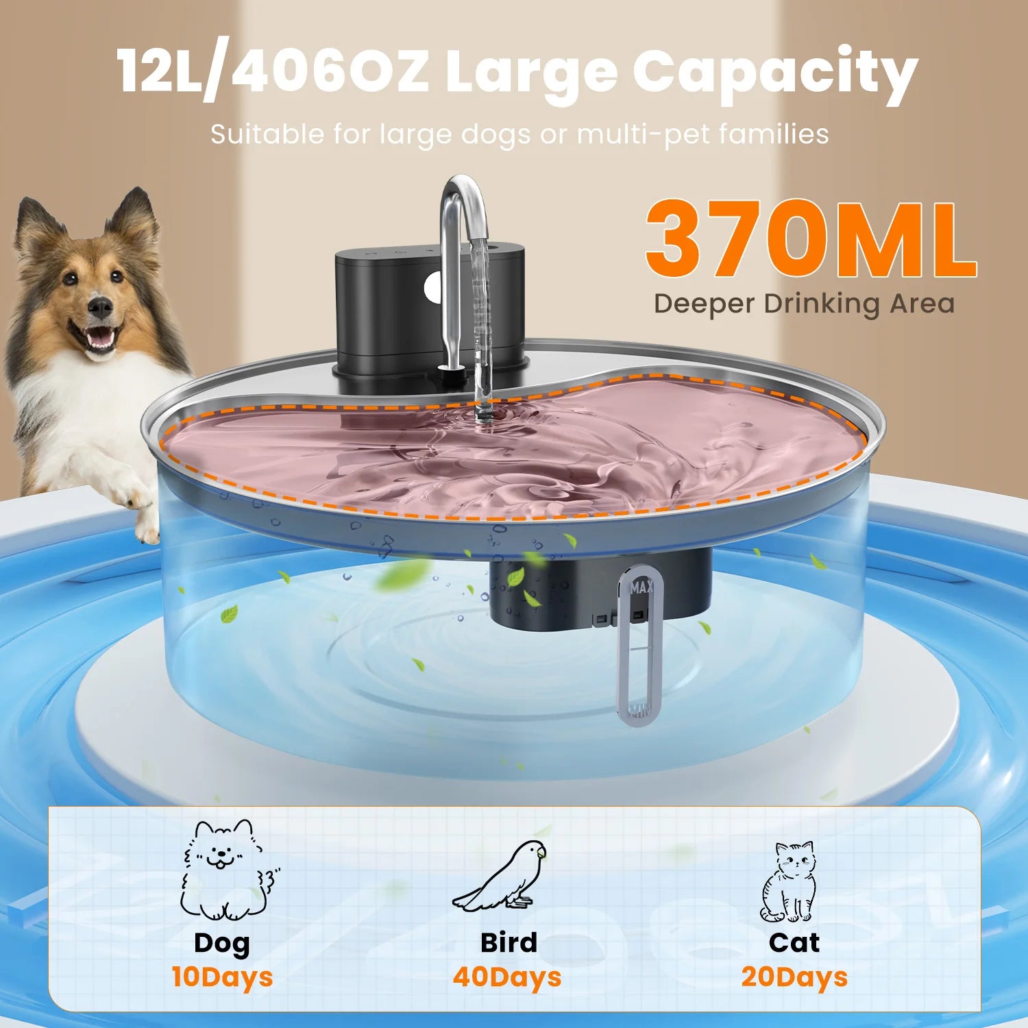 12L Pet Fountain, Motion Sensor, Rechargeable
