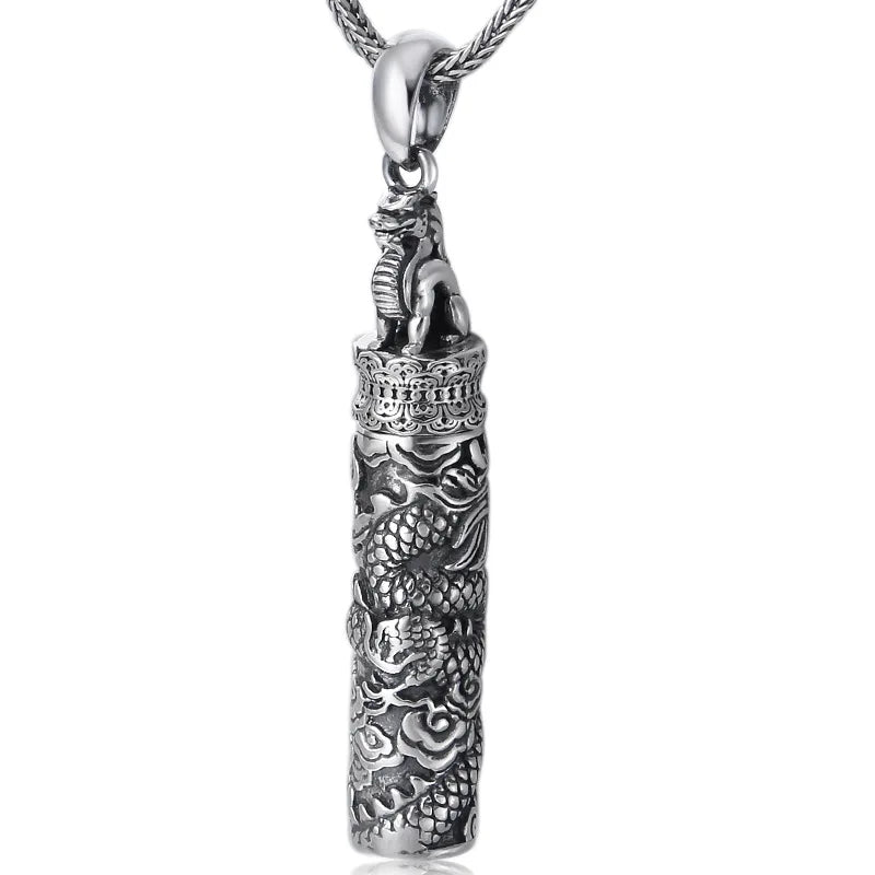 Pure Silver Mighty Flying Dragon Necklace Pendant