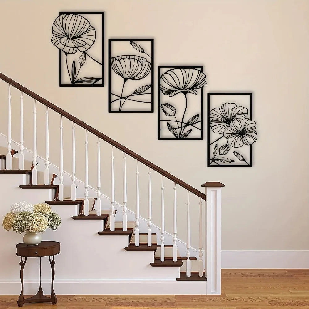 4-Piece Minimalist Metal Lotus Flower Wall Decor