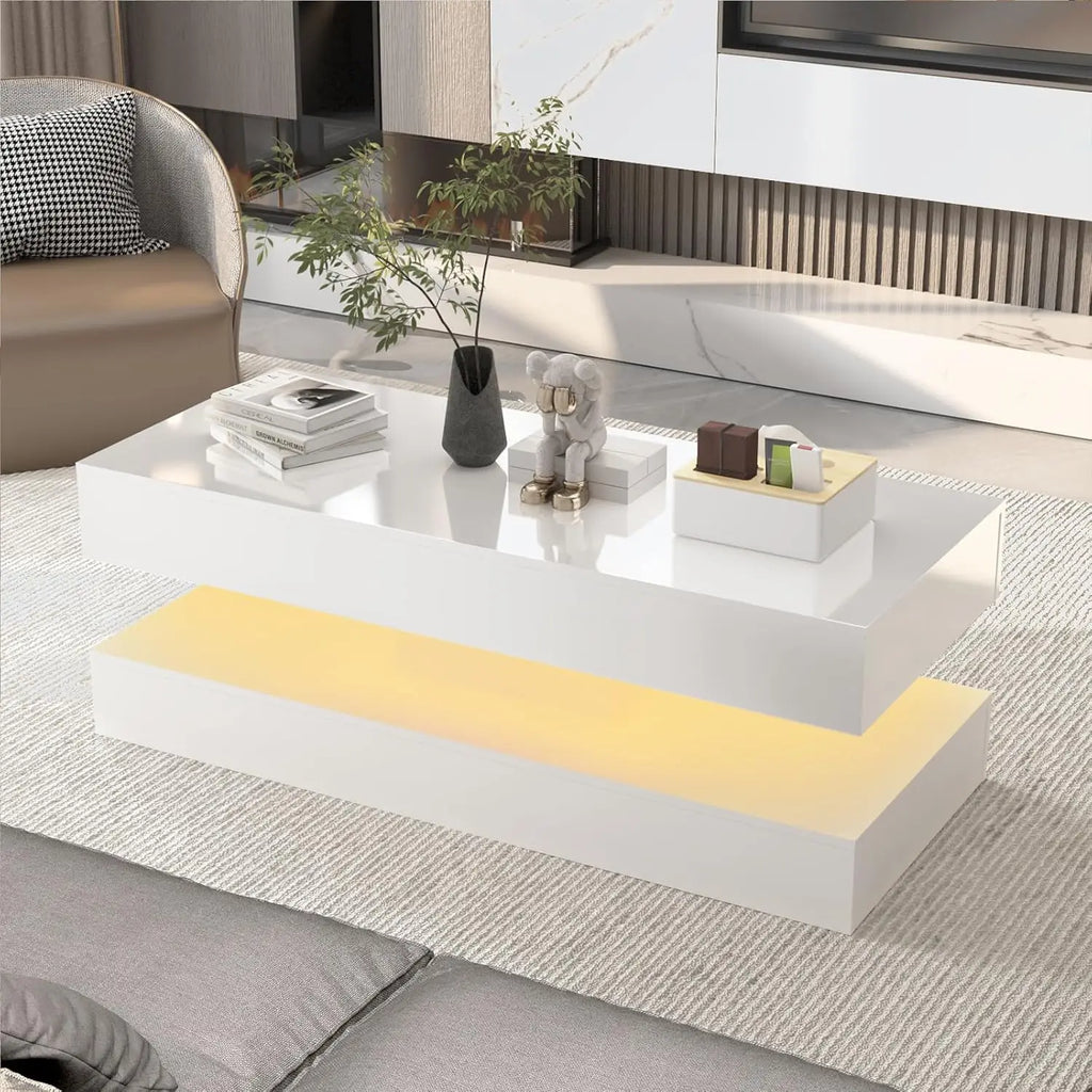 LED Coffee Table, Double-Layer Design, 2 Colors, 2 Sizes