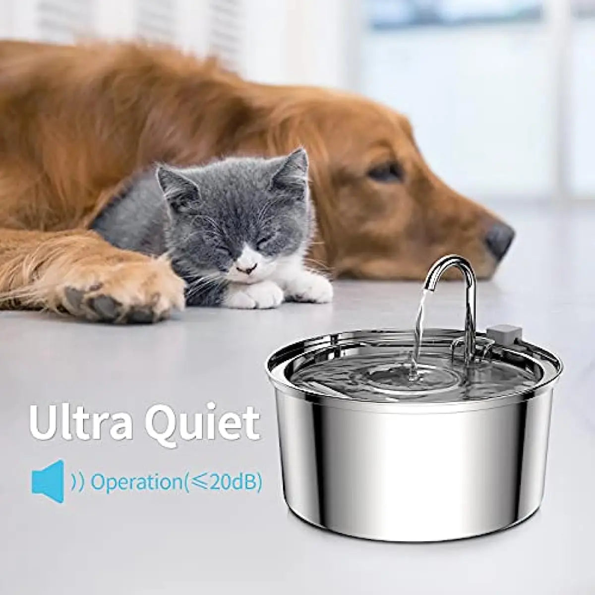 Automatic USB Pet Water Fountain; Stainless Steel