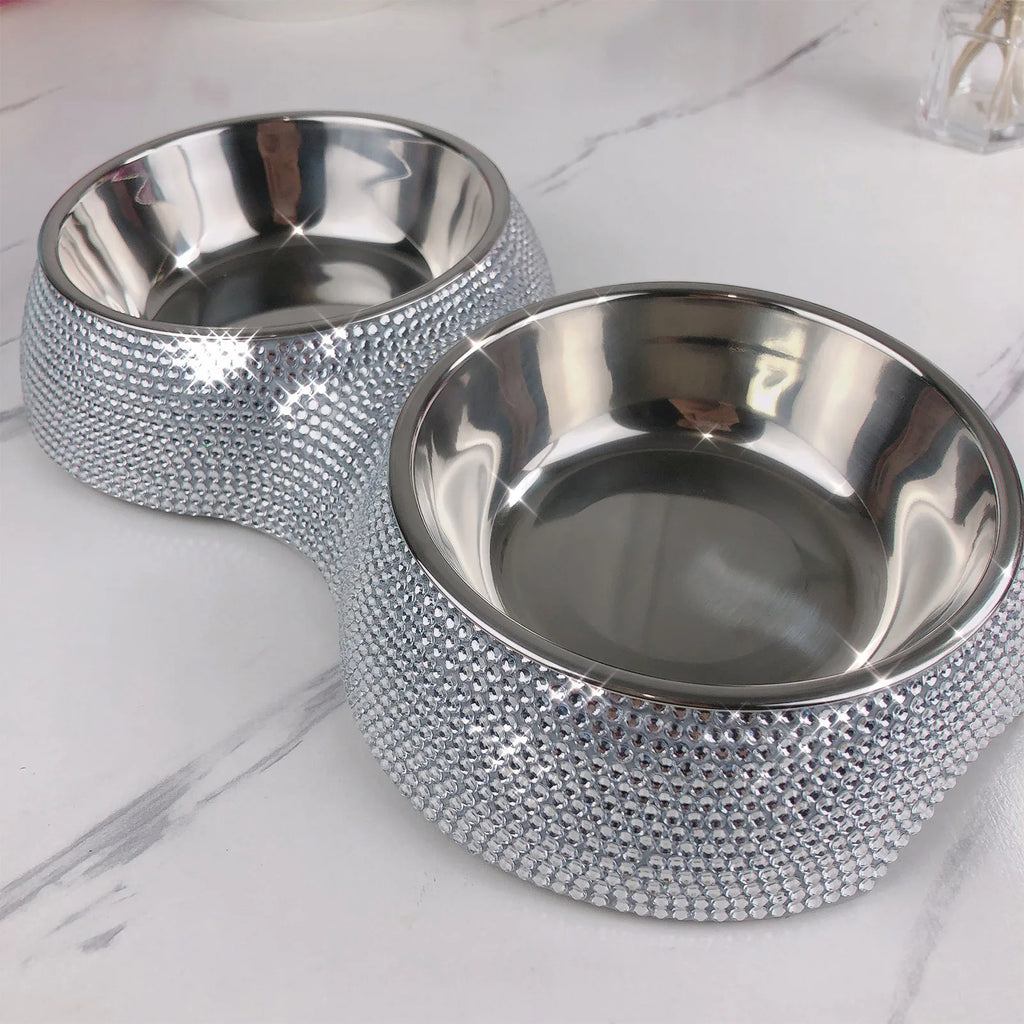 Rhinestone Bling Stainless Steel Pet Bowl