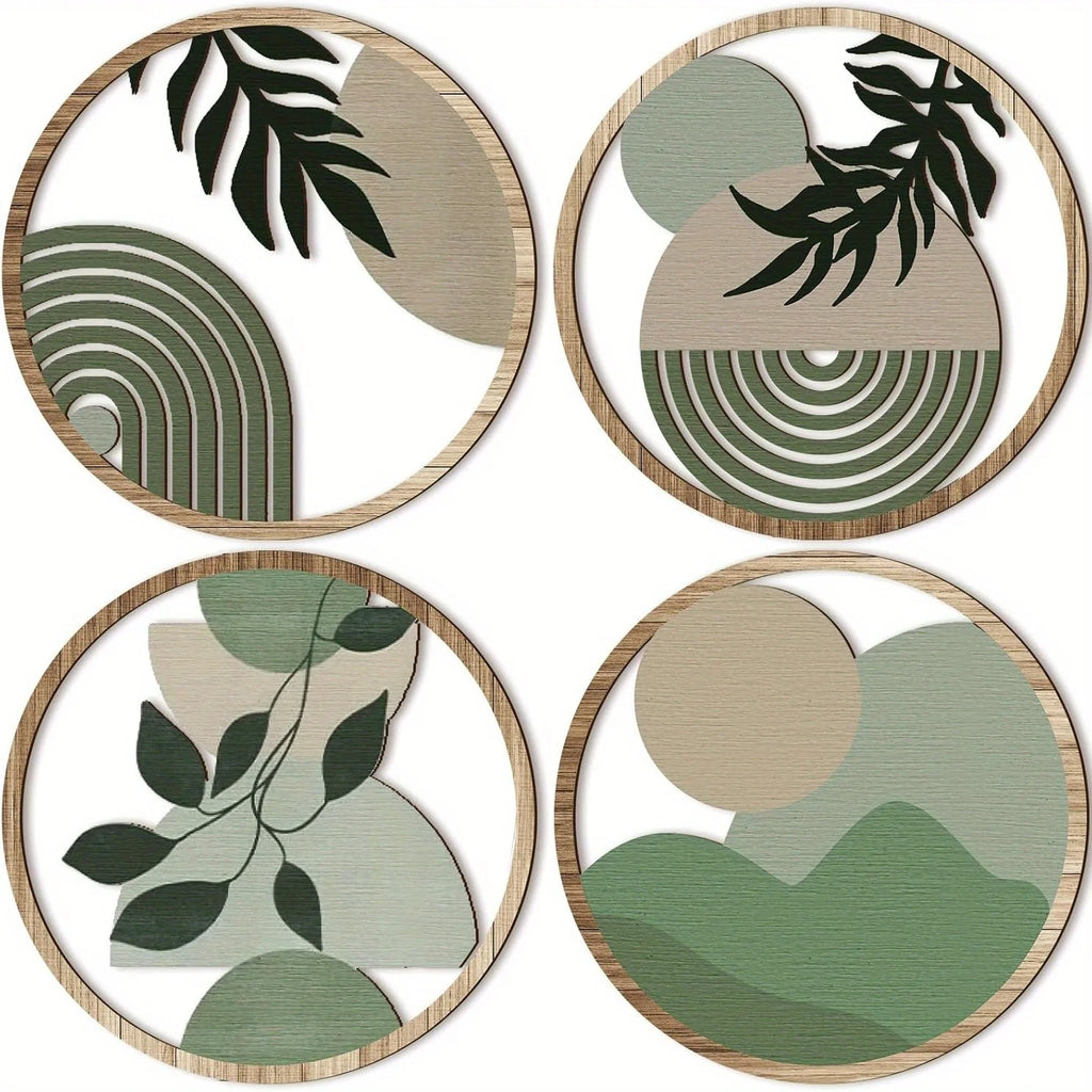 4 Bohemian Wall Art Set - Wooden Farmhouse Aesthetic