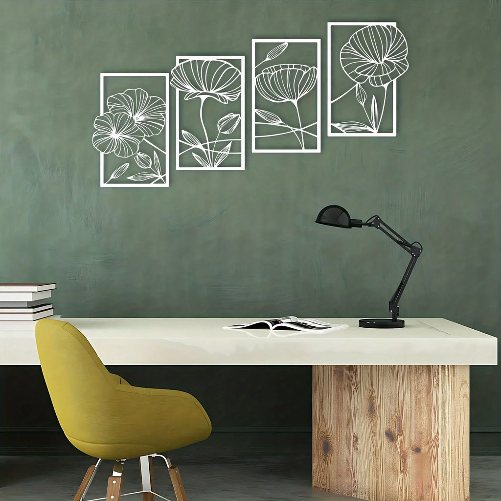 4-Piece Minimalist Metal Lotus Flower Wall Decor