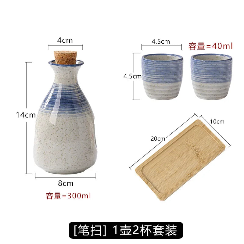 Japanese Ceramic Sake Pot & Cups Set