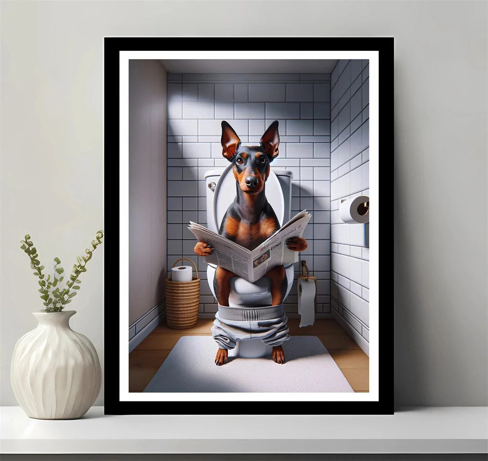 Animals Reading Newspaper on Toilet Canvas Print