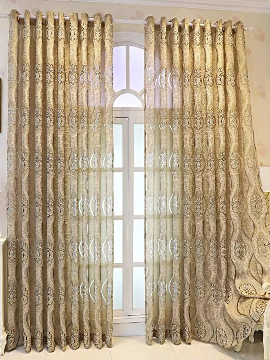 European Style Curry Eight Wave Perforated Curtains