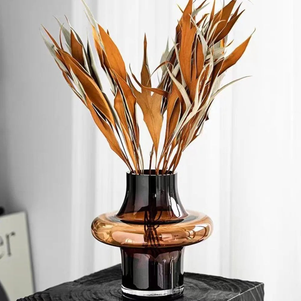 Unique Amber Art Glass Flower Vase